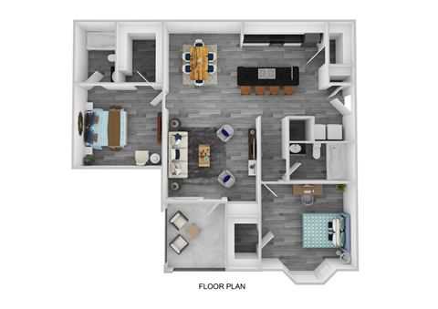 Floor plan for 2 beds, 2 baths, 1087 sqft