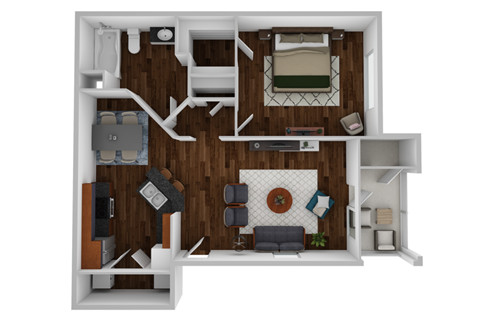 Floor plan for 1 bed, 1 bath, 795 sqft