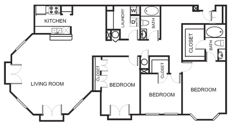 Floor plan for 3 beds, 2 baths, 2019 sqft