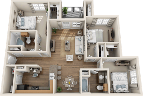 Floor plan for 3 beds, 2 baths, 1170 sqft
