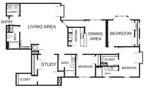 Floor plan for 3 beds, 2 baths, 2354 sqft