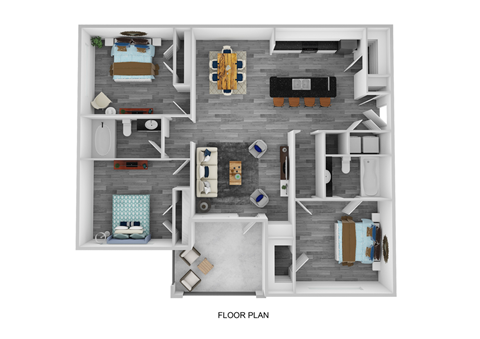Floor plan for 3 beds, 2 baths, 1281 sqft