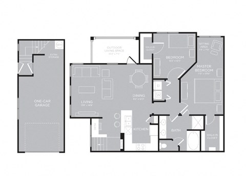 Floor plan for 2 beds, 1 bath, 1181 sqft