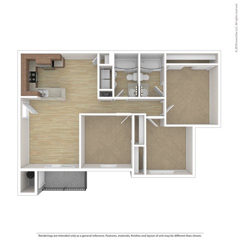 Floor plan for 3 beds, 2 baths, 1188 sqft
