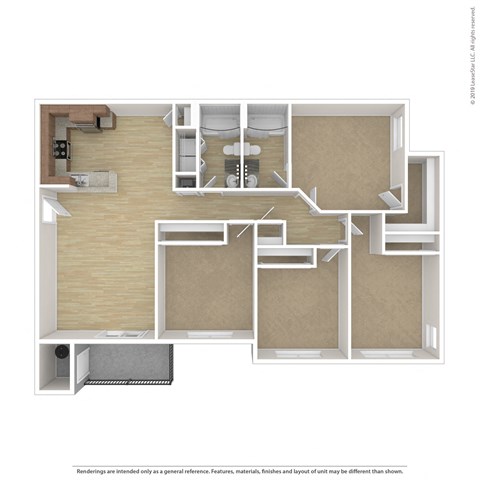 Floor plan for 4 beds, 2 baths, 1493 sqft