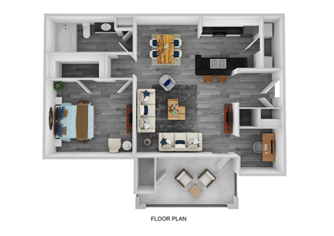 Floor plan for 1 bed, 1 bath, 857 sqft