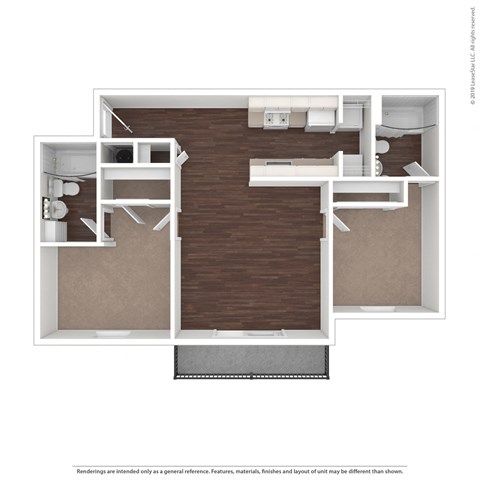 Floor plan for 2 beds, 2 baths, 985 sqft