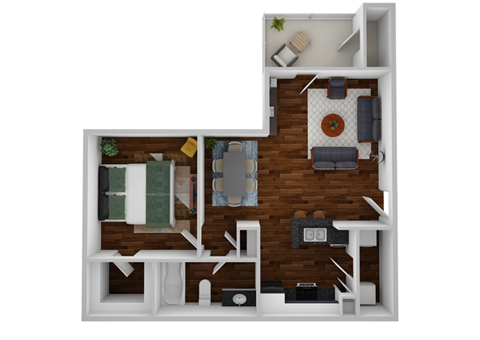 Floor plan for 1 bed, 1 bath, 660 sqft