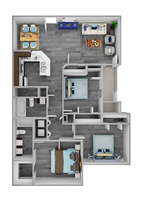 Floor plan for 3 beds, 2 baths, 1360 sqft