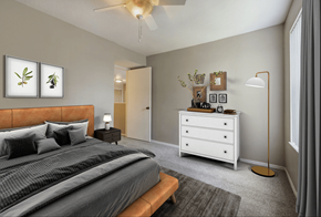 Orlando apartment for rent - Virtually staged bedroom with carpet flooring