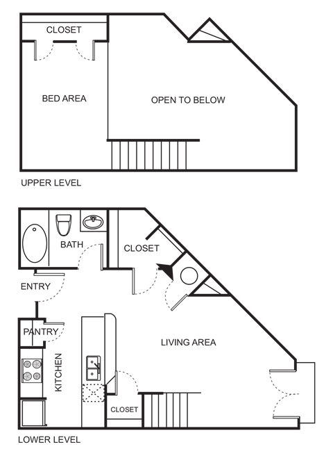 Floor plan for studio, 1 bath, 697 sqft