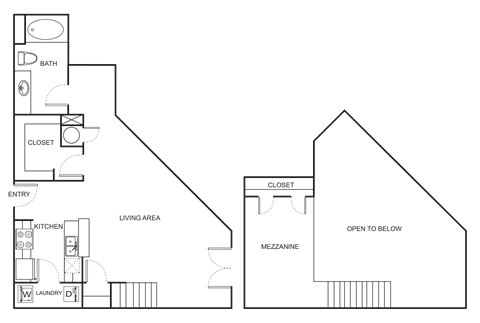 Floor plan for studio, 1 bath, 929 sqft