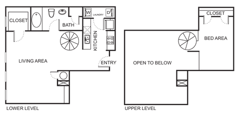 Floor plan for studio, 1 bath, 804 sqft