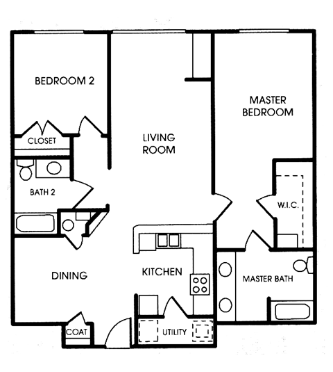 Floor plan for 2 beds, 2 baths, 1133 sqft