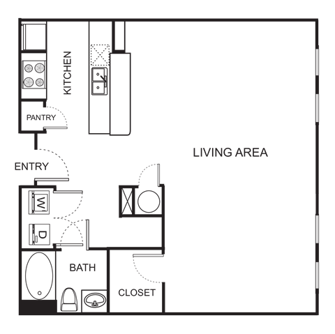 Floor plan for studio, 1 bath, 711 sqft