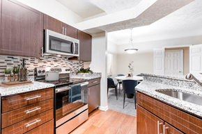 Charlotte apartment for rent - a kitchen and dining at Elan at Mallard Creek Apartment Homes, North Carolina, 28269