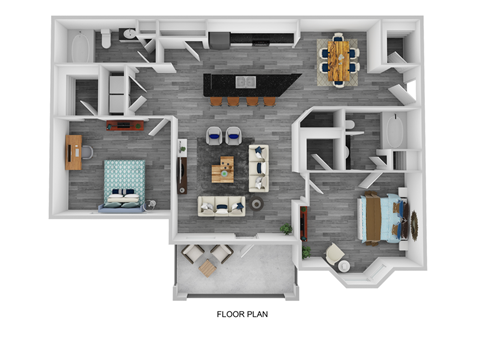 Floor plan for 2 beds, 2 baths, 1306 sqft