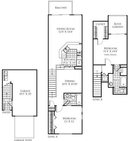 Floor plan for 2 beds, 2 baths, 1171 sqft