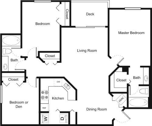 Floor plan for 3 beds, 2 baths, 1188 sqft
