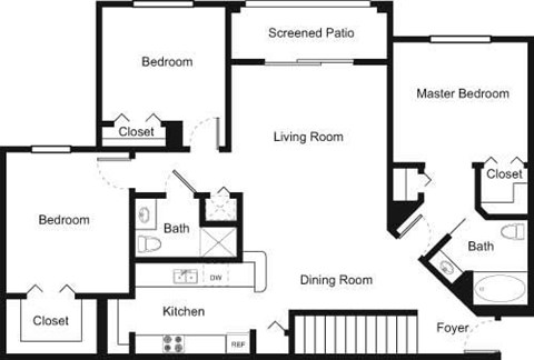 Floor plan for 3 beds, 2 baths, 1379 sqft