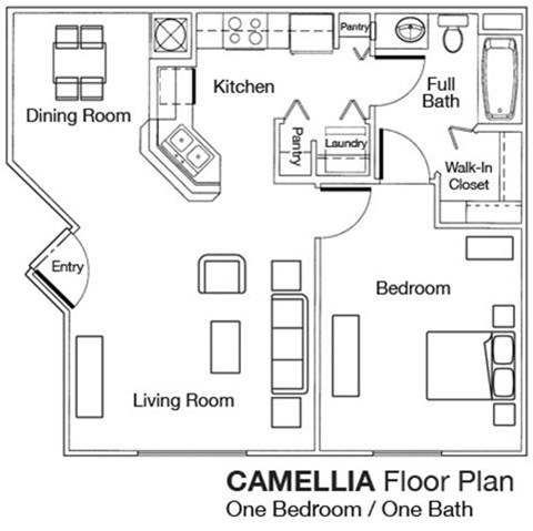 Floor plan for 1 bed, 1 bath, 704 sqft