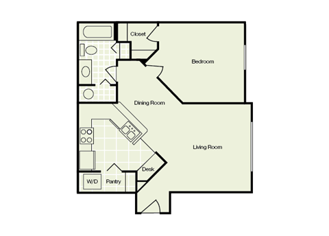 Floor plan for 1 bed, 1 bath, 704 sqft