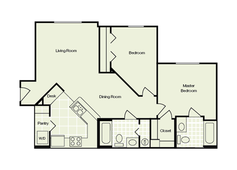 Floor plan for 2 beds, 2 baths, 903 sqft