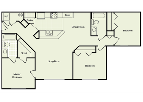 Floor plan for 3 beds, 2 baths, 1167 sqft