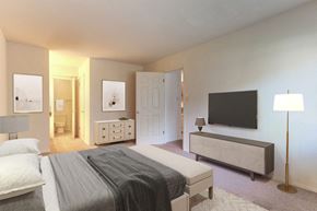 Waldorf apartment for rent - a bedroom with a bed and a television