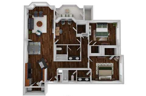 Floor plan for 2 beds, 2 baths, 1420 sqft