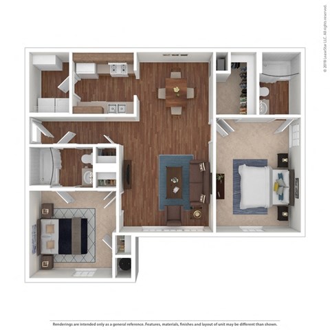 Floor plan for 2 beds, 2 baths, 938 sqft