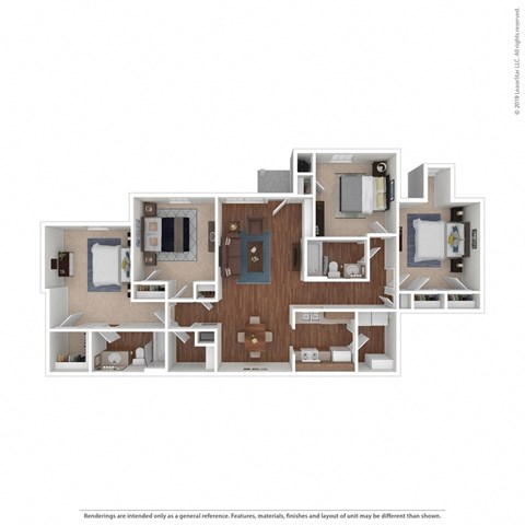 Floor plan for 4 beds, 2 baths, 1343 sqft