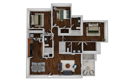 Floor plan for 3 beds, 3 baths, 1495 sqft