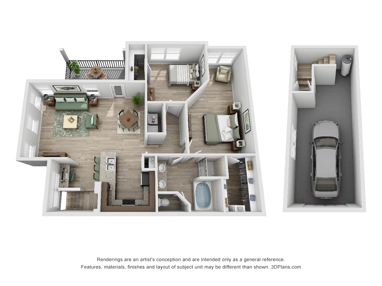 Floor plan for 2 beds, 1 bath, 1181 sqft
