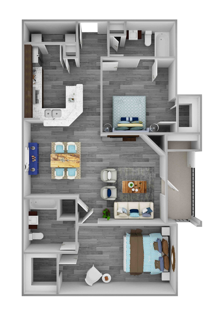 Floor plan for 2 beds, 2 baths, 1151 sqft