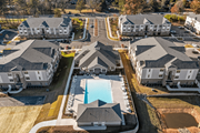 Raleigh apartment for rent - A bird's eye view of a residential complex with a swimming pool at Litchford 315 Apartments, North Carolina, 27615