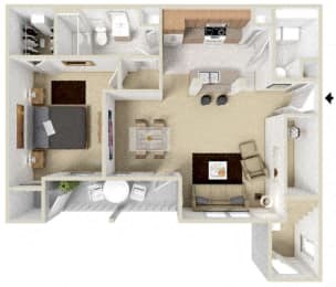 Floor plan for 1 bed, 1 bath, 807 sqft