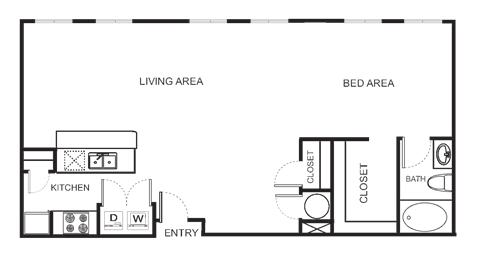 Floor plan for studio, 1 bath, 996 sqft