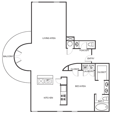 Floor plan for studio, 1.5 baths, 1387 sqft
