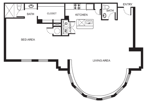 Floor plan for studio, 1 bath, 1321 sqft