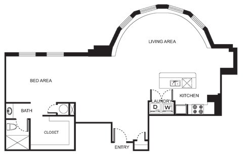 Floor plan for studio, 1 bath, 1100 sqft