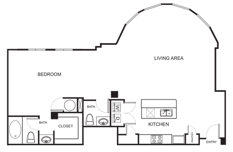 Floor plan for studio, 1 bath, 1222 sqft