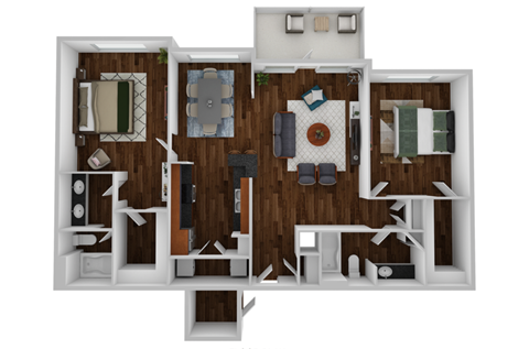 Floor plan for 2 beds, 2 baths, 1150 sqft