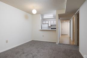 Kissimmee apartment for rent - A spacious, empty room with a grey carpet and white walls.
