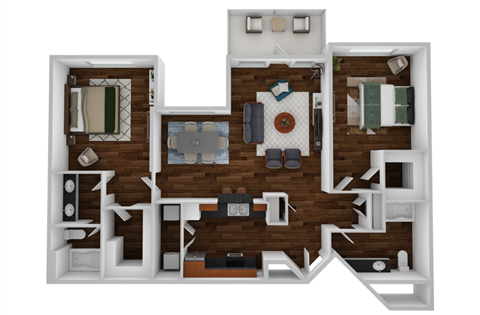 Floor plan for 2 beds, 2 baths, 1150 sqft