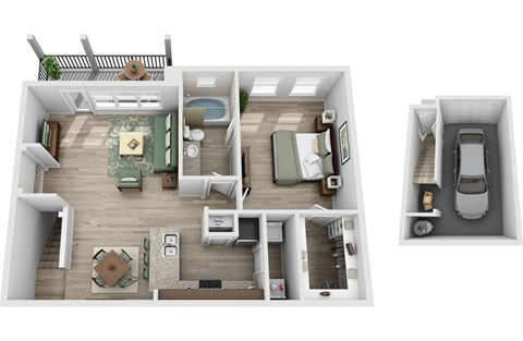 Floor plan for 1 bed, 1 bath, 903 sqft