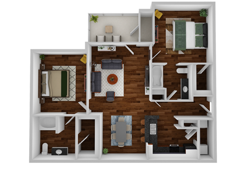 Floor plan for 2 beds, 2 baths, 1044 sqft