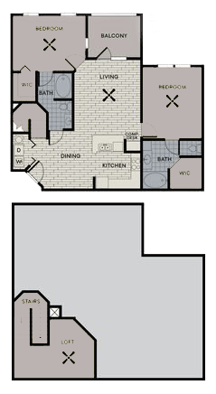 Floor plan for 2 beds, 2 baths, 1239 sqft
