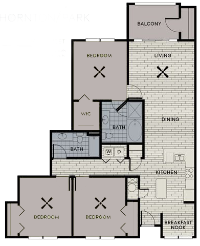 Floor plan for 3 beds, 2 baths, 1396 sqft