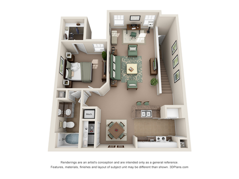 Floor plan for 1 bed, 1 bath, 925 sqft